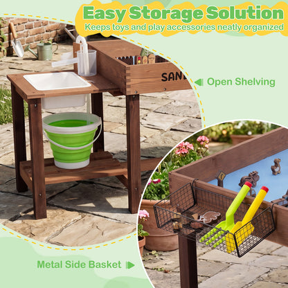 Kids Sand & Water Activity Table | Coffee Brown Wood with 33 Toys