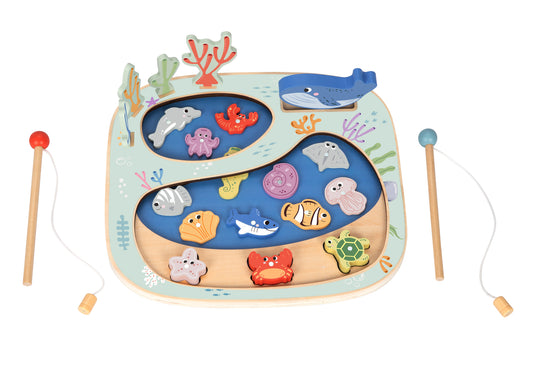 Colorful magnetic fishing and balance game set, engaging kids in ocean themed play at home.