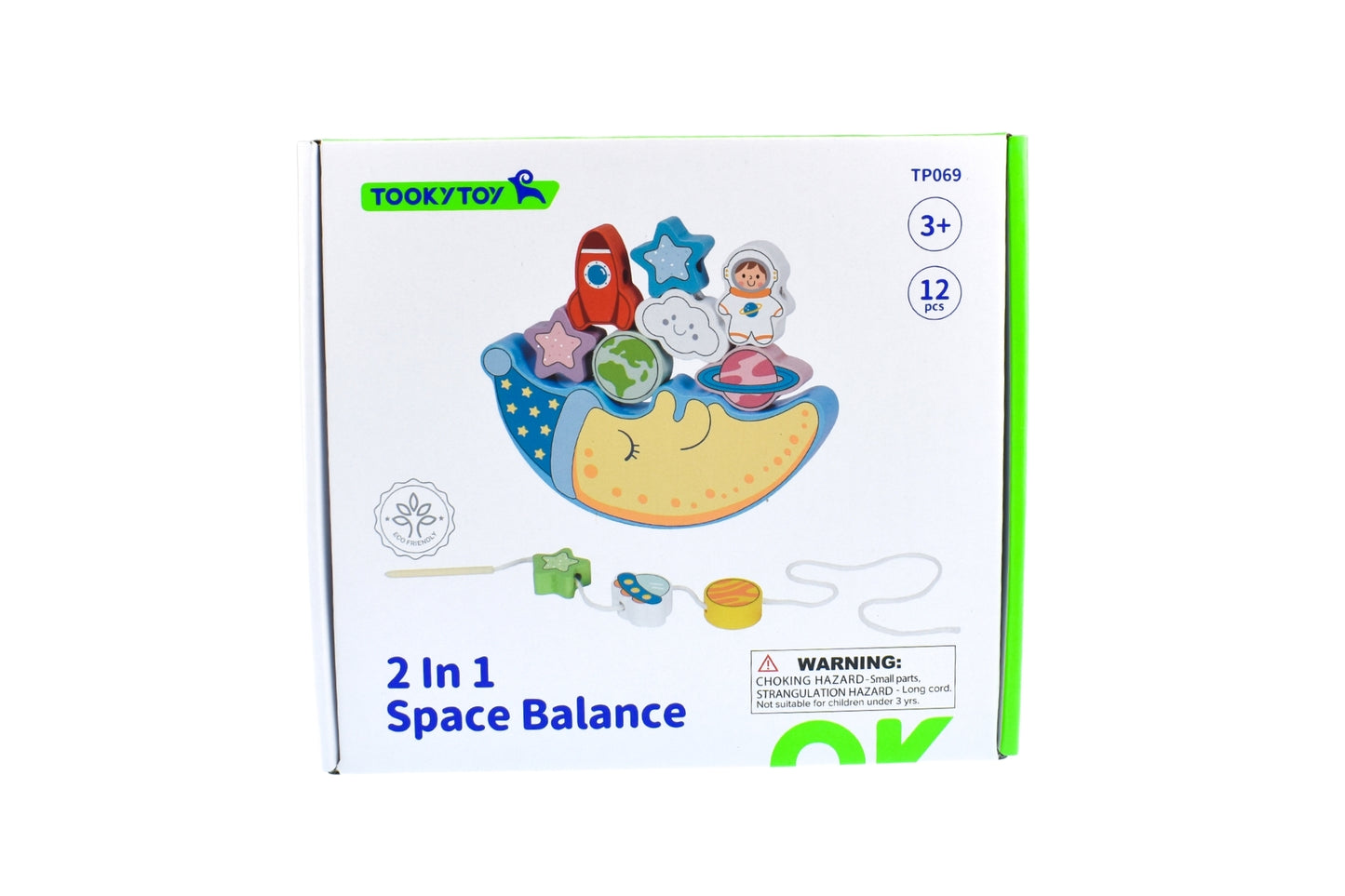 Toy set for balancing and lacing practice, promotes spatial awareness and fine motor skills.