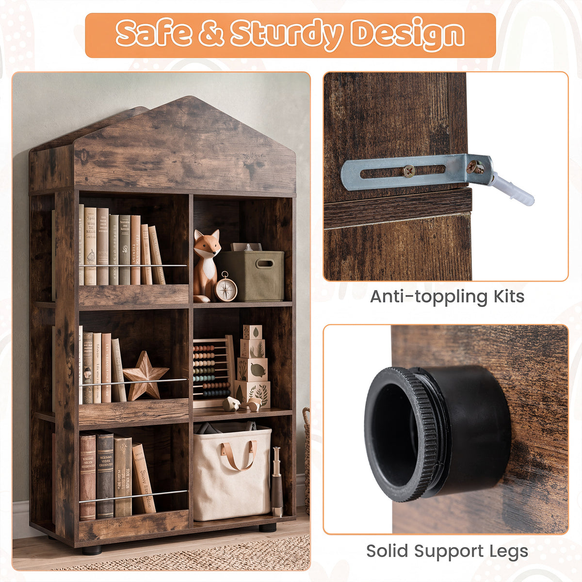 Coffee House Shaped Kids Bookshelf | Toy Storage Organizer