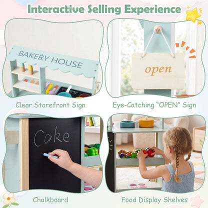 Green Wooden Play Kitchen With Oven Stove & Rolling Wheels