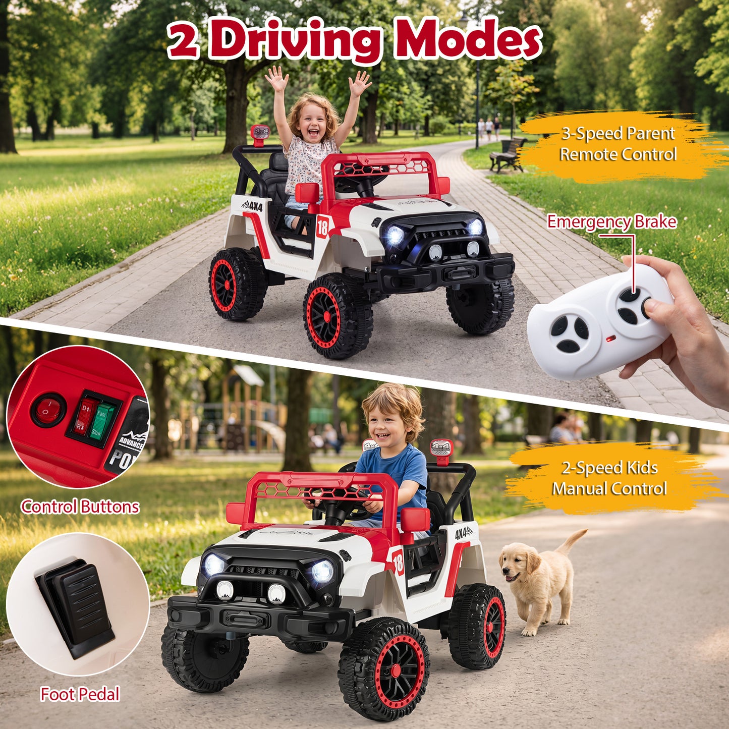 Red 12V Kids Ride On Truck | Remote Control & LED Lights