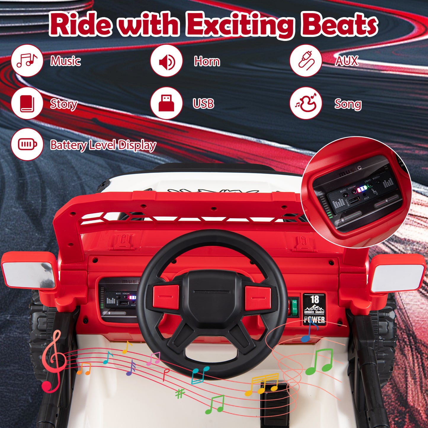 Red 12V Kids Ride On Truck | Remote Control & LED Lights