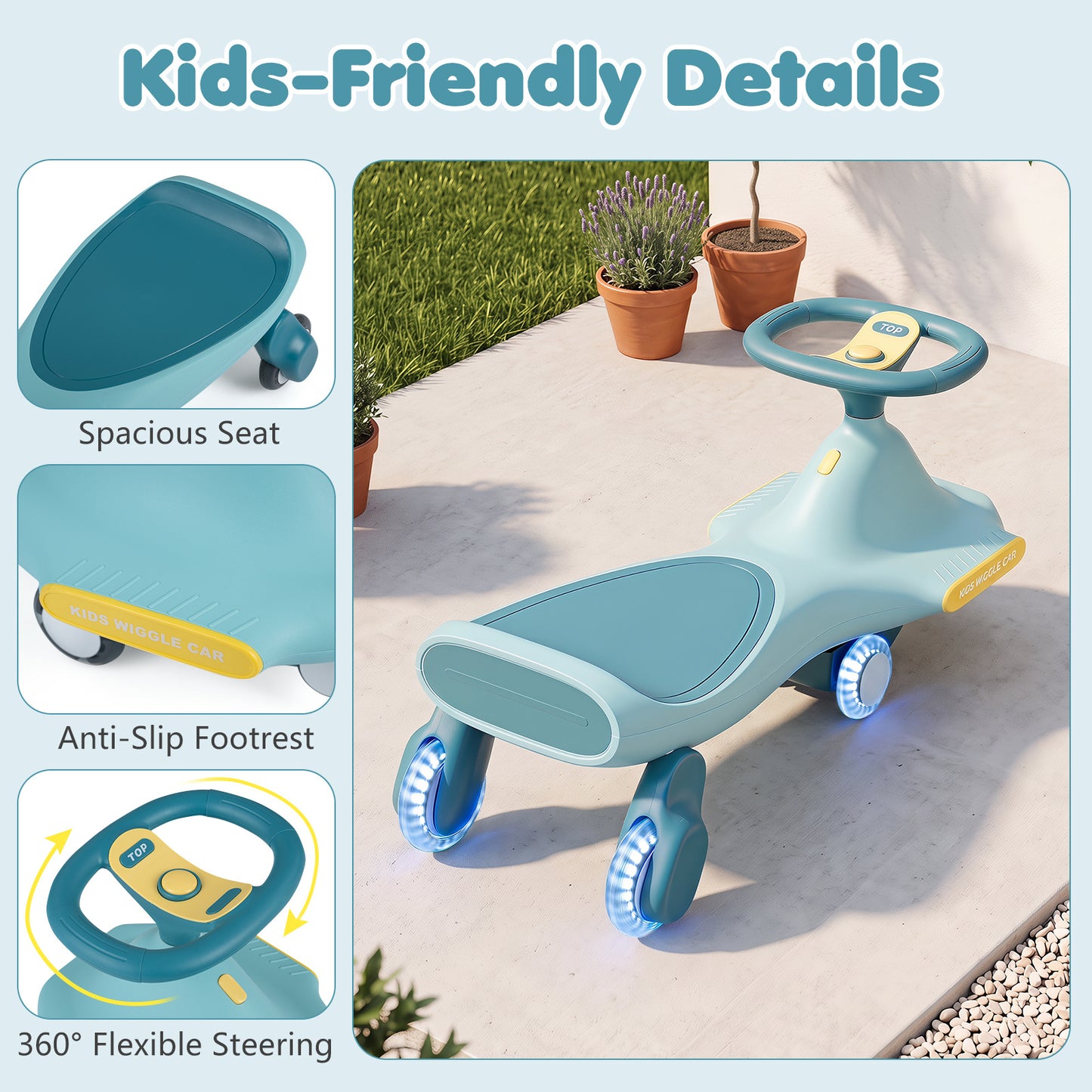 Blue Wiggle Car for Kids | LED Wheels Music and Horn