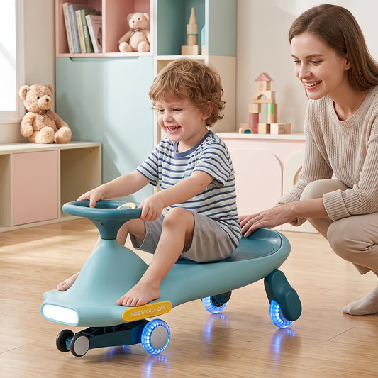 Costway Wiggle Car for Kids with LED Flashing Wheels Music and Horn for Ages 2-8-Blue