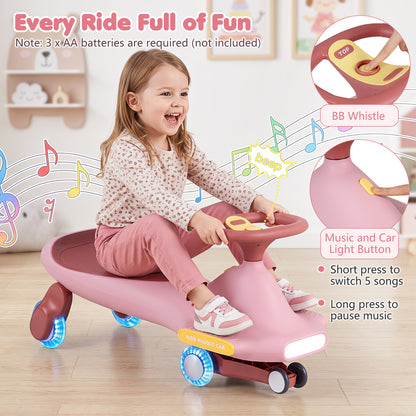 Pink Wiggle Car for Kids | LED Wheels Music and Horn