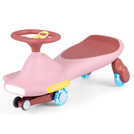 Costway Wiggle Car for Kids with LED Flashing Wheels Music and Horn for Ages 2-8-Pink