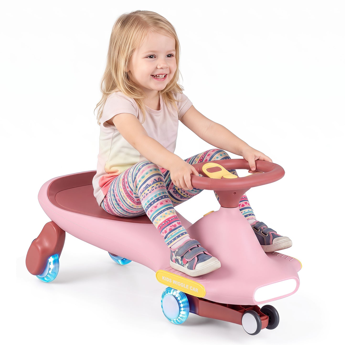 Pink Wiggle Car for Kids | LED Wheels Music and Horn