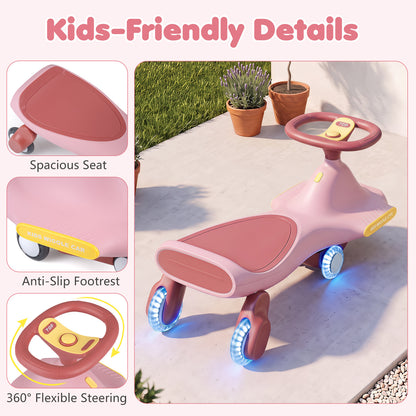 Pink Wiggle Car for Kids | LED Wheels Music and Horn