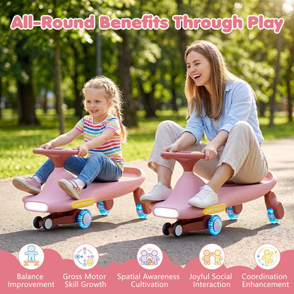 Pink Wiggle Car for Kids | LED Wheels Music and Horn