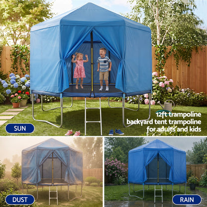 Everfit 12FT Kids Trampoline with Blue Tent Cover Ladder Rebounder Outdoor Toys