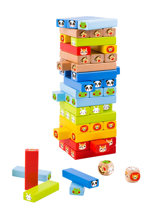 Colorful animal stacking game for childrens entertainment and motor skill development at home.