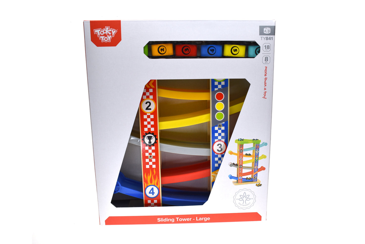 Sliding Tower Car Run | Colorful Ramps & 6 Cars for Racing Fun