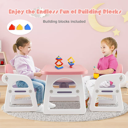 Pink Kids Table & 2 Chairs Set | Spacious Desktop & Storage