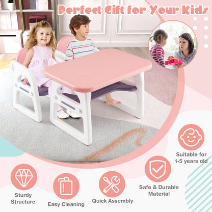 Pink Kids Table & 2 Chairs Set | Spacious Desktop & Storage
