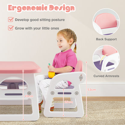 Pink Kids Table & 2 Chairs Set | Spacious Desktop & Storage