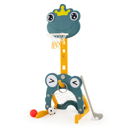 4-In-1 Kids Basketball Hoop Set | Green Yellow Toddler Sports