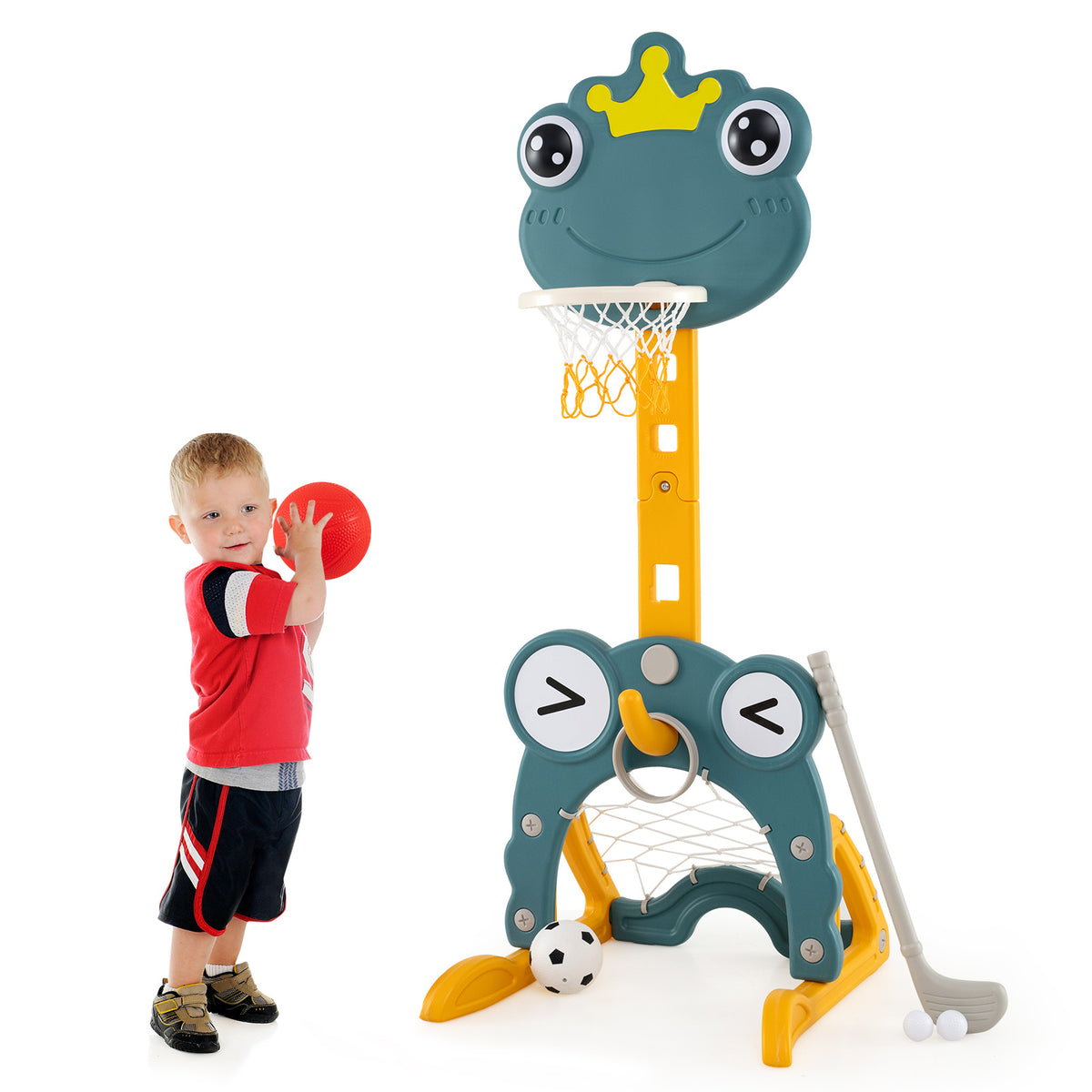 4-In-1 Kids Basketball Hoop Set | Green Yellow Toddler Sports
