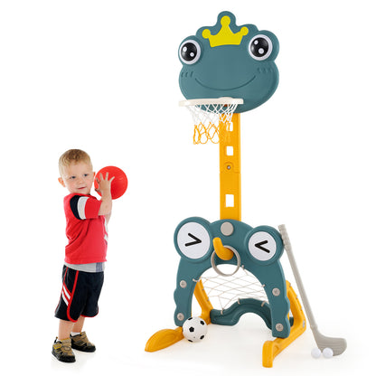 4-In-1 Kids Basketball Hoop Set | Green Yellow Toddler Sports