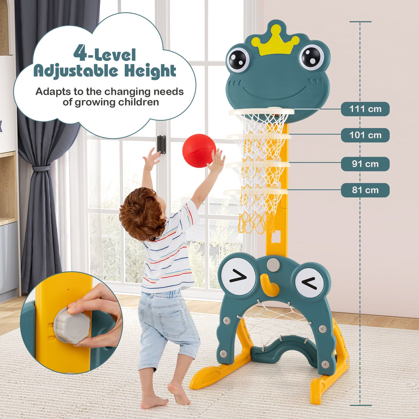 4-In-1 Kids Basketball Hoop Set | Green Yellow Toddler Sports