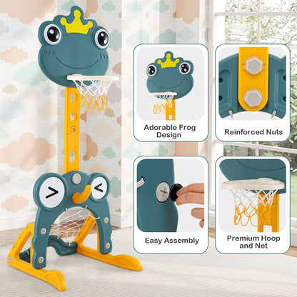 4-In-1 Kids Basketball Hoop Set | Green Yellow Toddler Sports