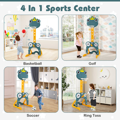 4-In-1 Kids Basketball Hoop Set | Green Yellow Toddler Sports