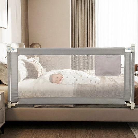Costway Bed Rail for Toddlers Vertical Lift Adjustable with Storage Pocket-Grey