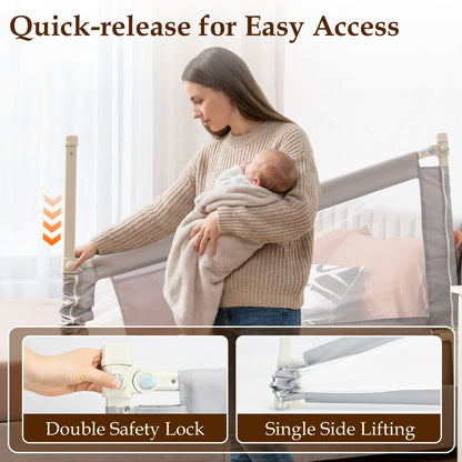 Grey Toddler Bed Rail | Adjustable Height Storage Pocket Lift