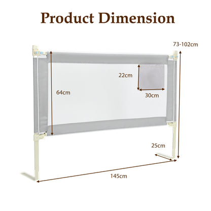 Grey Toddler Bed Rail | Adjustable Height Storage Pocket Lift