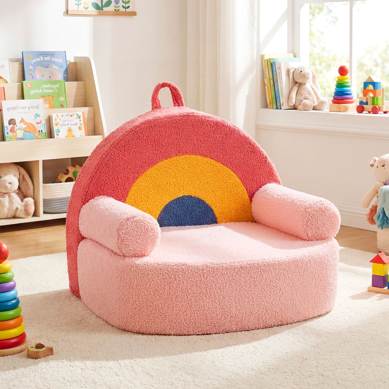 Toddler Foam Couch with Soft Fleece Fabric Cover and Cute Reading Chair-Colourful