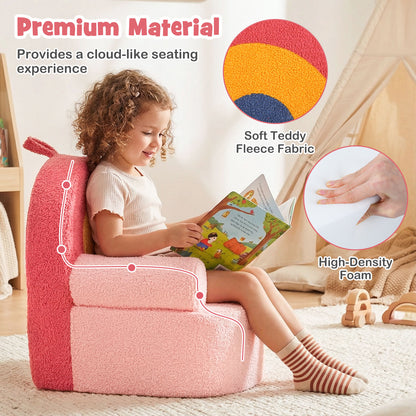 Kids Foam Sofa | Teddy Fleece Cover | Pink Rainbow Reading Chair