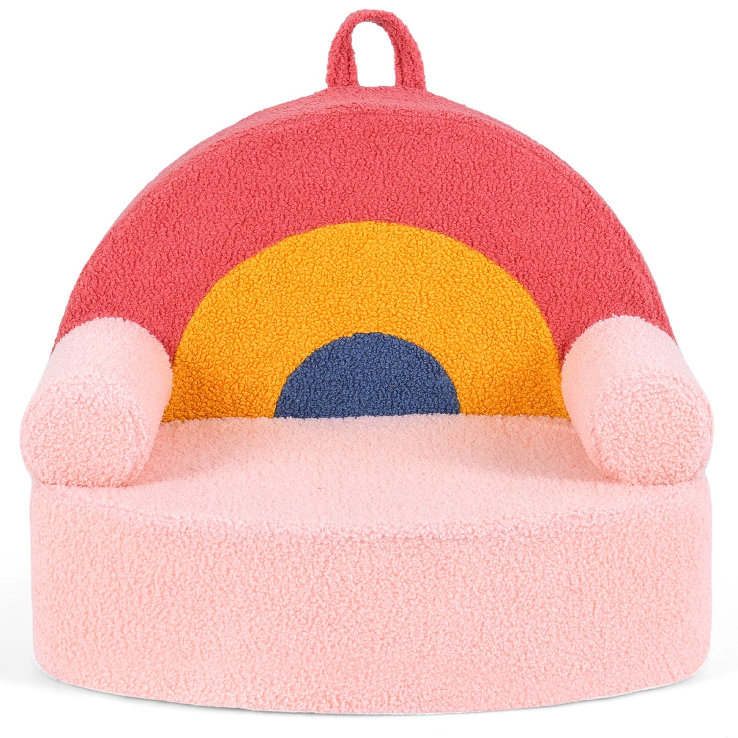 Kids Foam Sofa | Teddy Fleece Cover | Pink Rainbow Reading Chair