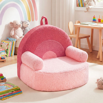 Toddler Foam Couch with Soft Fleece Fabric Cover and Cute Reading Chair-Pink