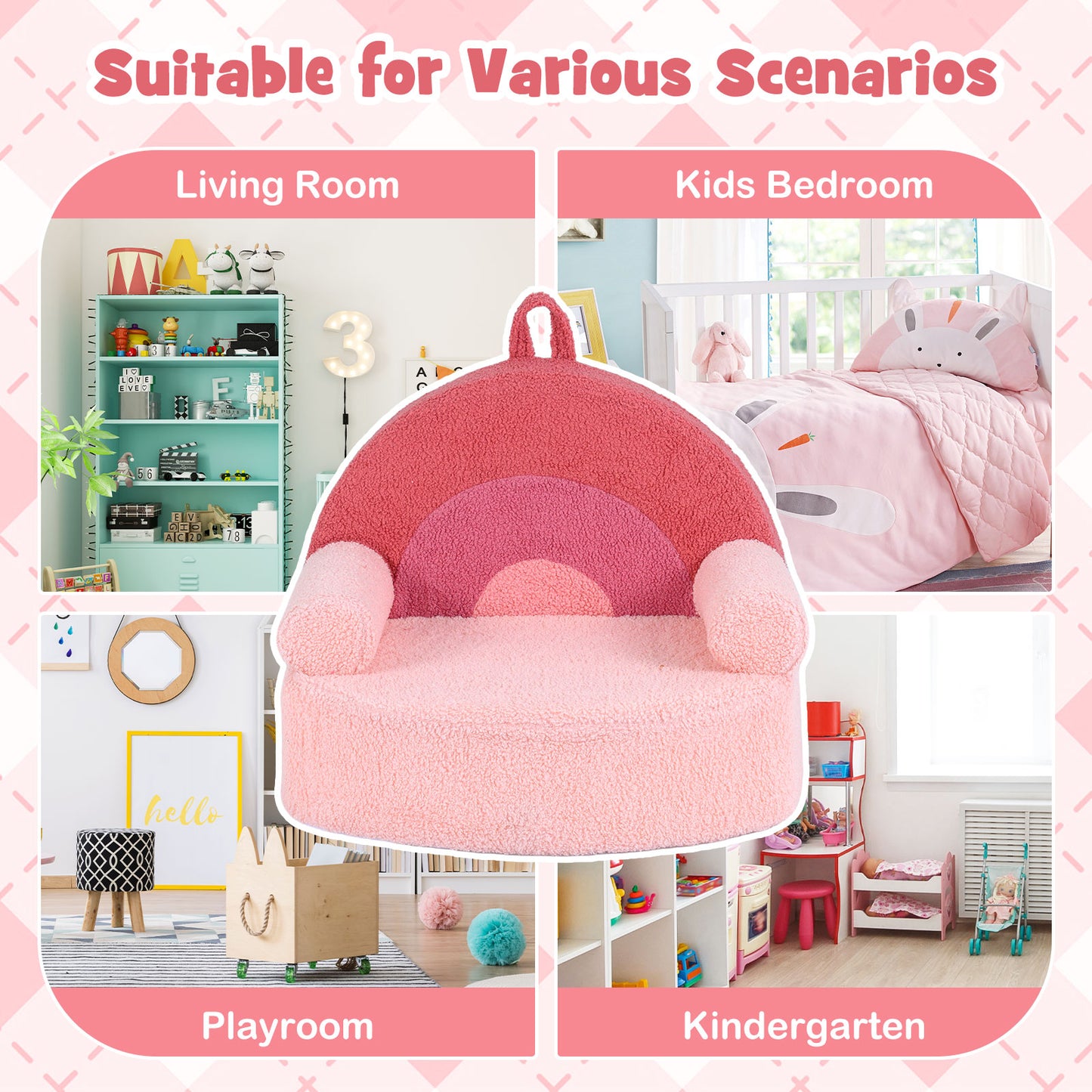 Pink Kids Foam Couch | Teddy Fleece Toddler Chair Portable