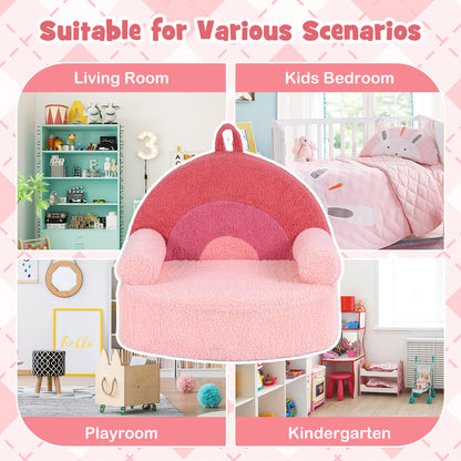 Pink Kids Foam Couch | Teddy Fleece Toddler Chair Portable