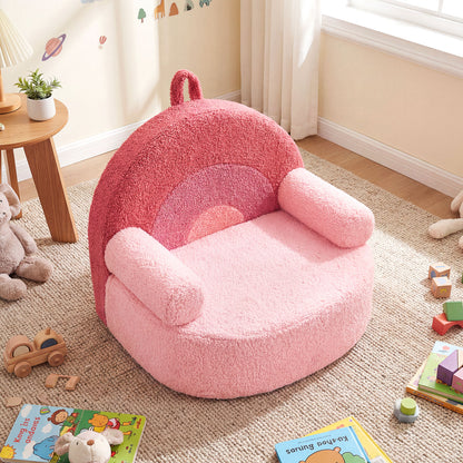 Pink Kids Foam Couch | Teddy Fleece Toddler Chair Portable