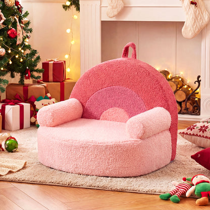 Pink Kids Foam Couch | Teddy Fleece Toddler Chair Portable