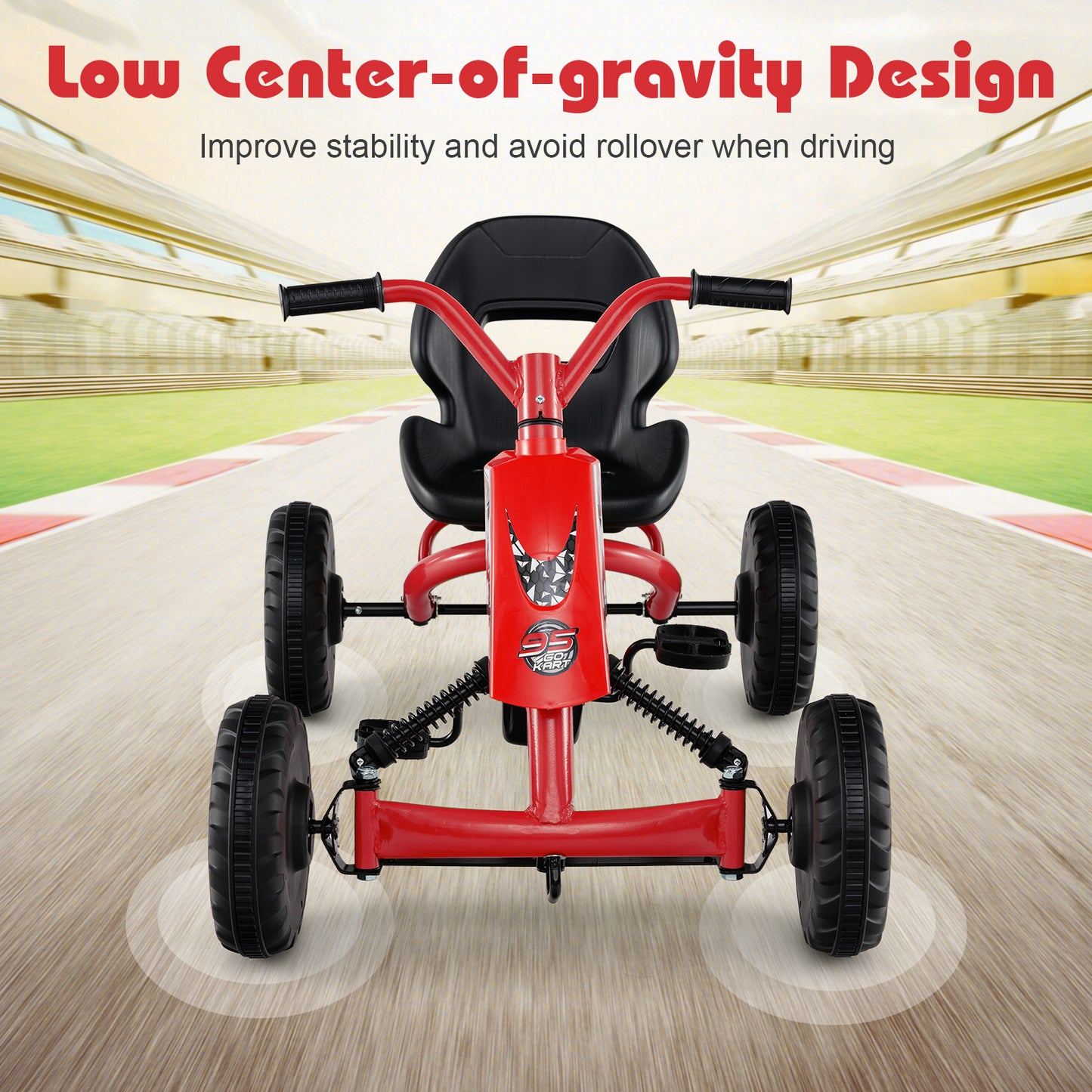 Red Pedal Go Kart | 4 Wheel Ride On Car | Adjustable Seat
