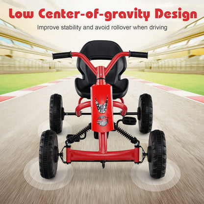 Red Pedal Go Kart | 4 Wheel Ride On Car | Adjustable Seat