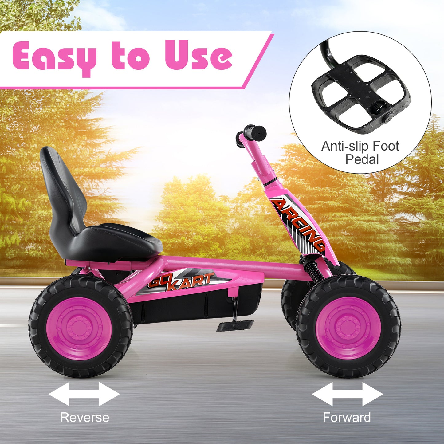 Pink 4 Wheel Pedal Go Kart | Adjustable Seat | Toddler Ride On