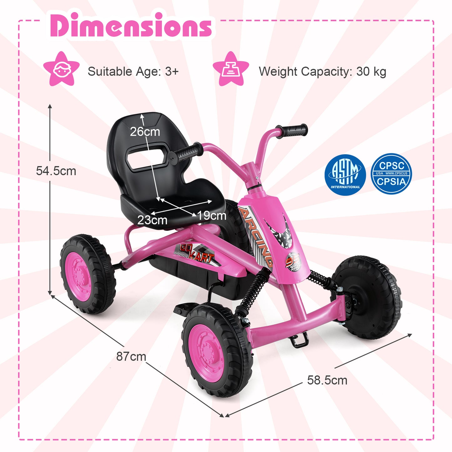 Pink 4 Wheel Pedal Go Kart | Adjustable Seat | Toddler Ride On