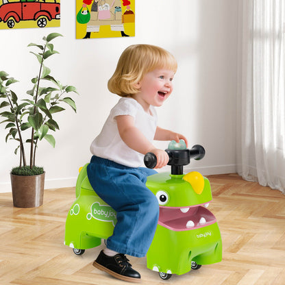 Green Dinosaur Ride On Toy | LED Lights Sounds Storage