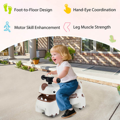 White Dinosaur Ride On Car | LED Lights Sounds Storage Toddler