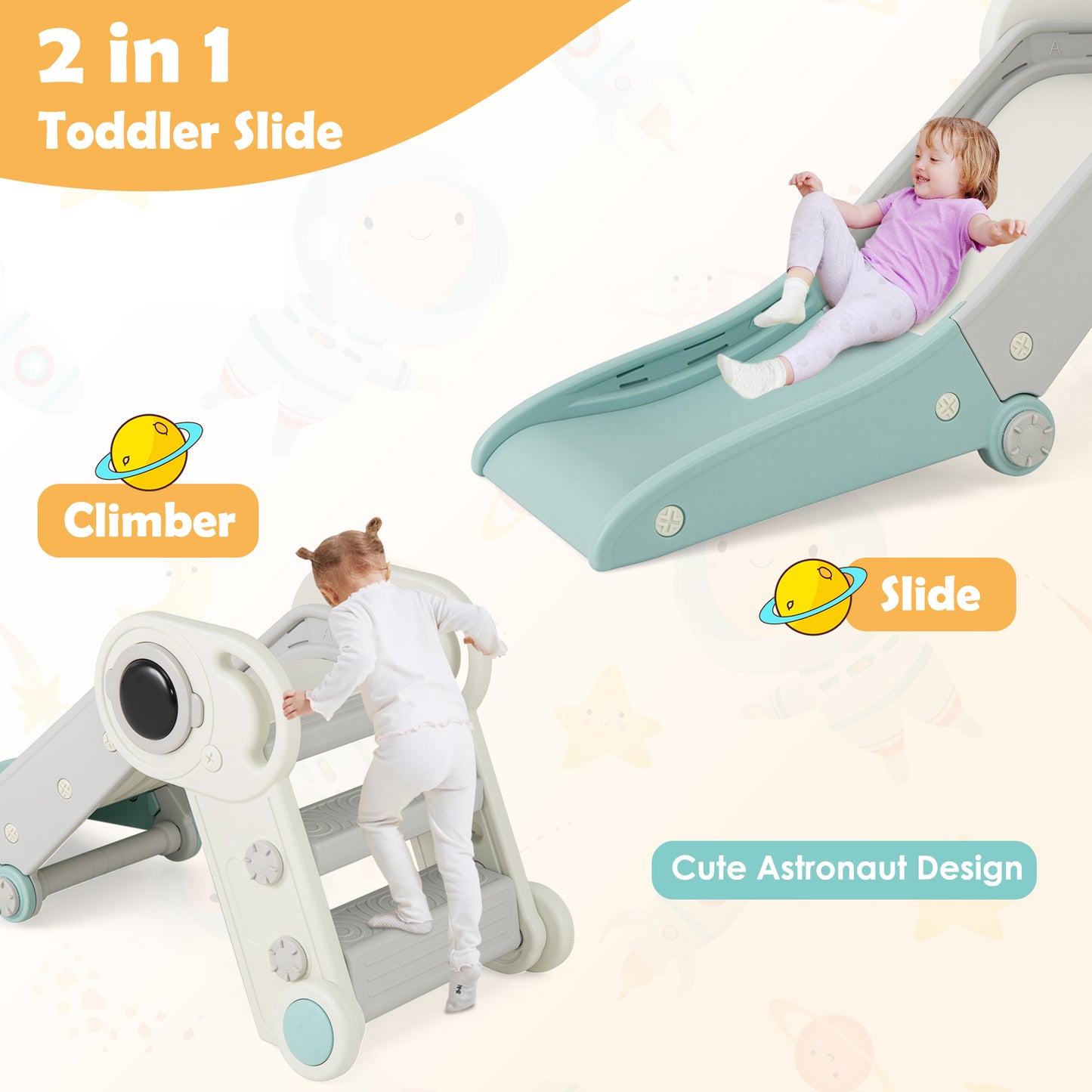 Blue Astronaut Toddler Slide | Foldable Indoor Climber Age 3+
