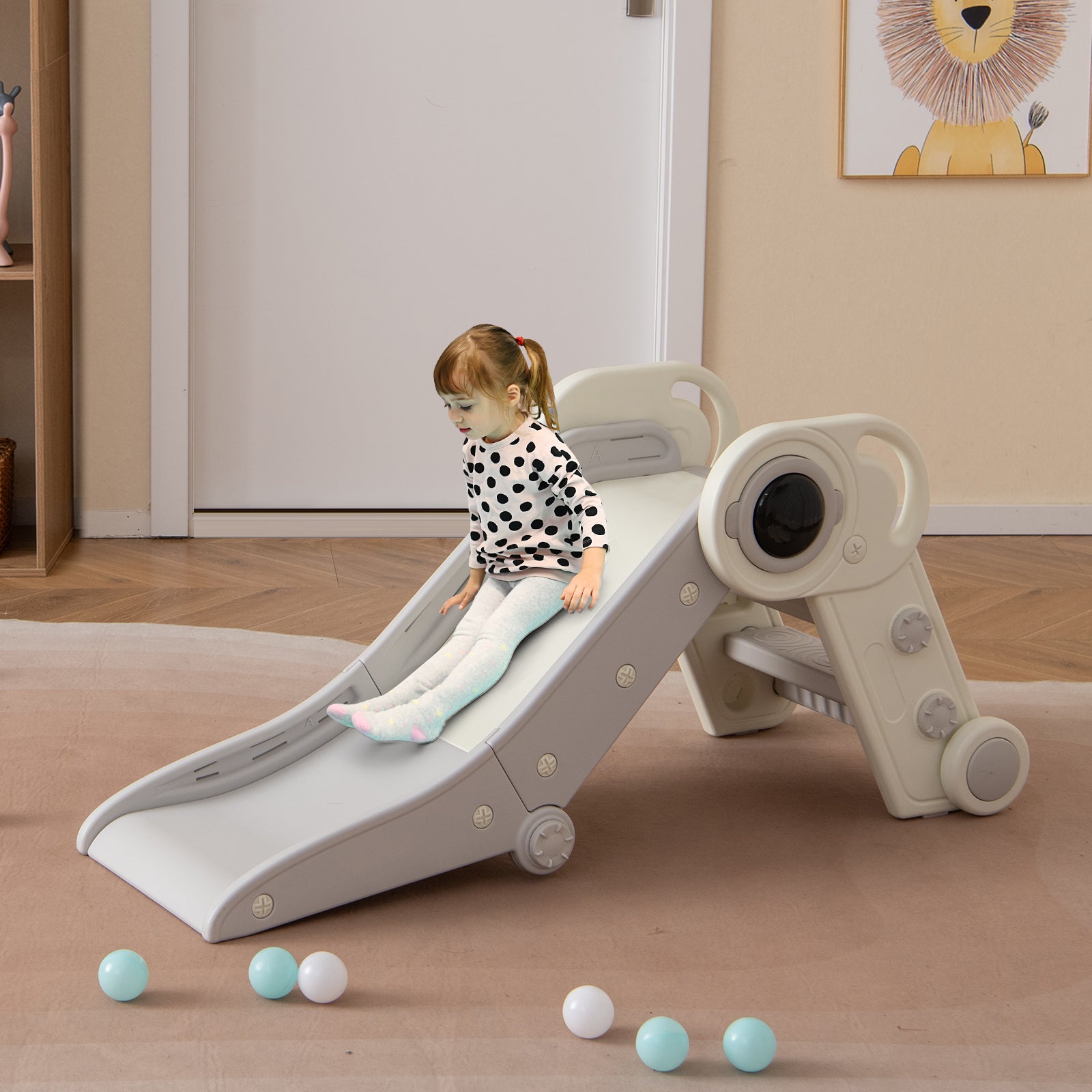 Toddler Slide Foldable Slide for Toddlers Age 3+ Years Indoor Folding Freestanding Slides for Kids-Grey