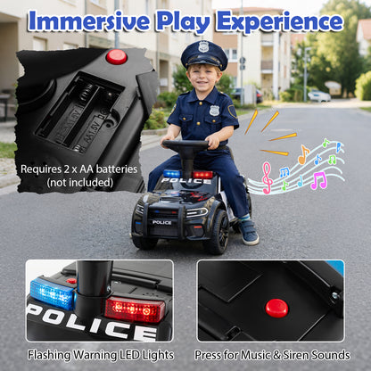 Black Police Ride On Car | LED Lights & Storage for Toddlers