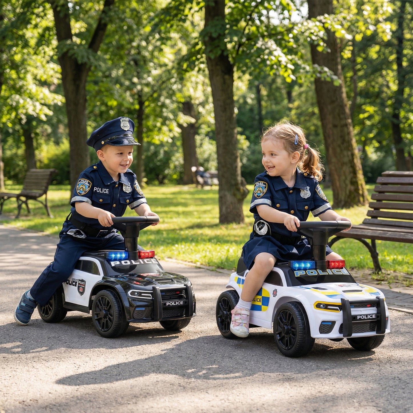 Black Police Ride On Car | LED Lights & Storage for Toddlers