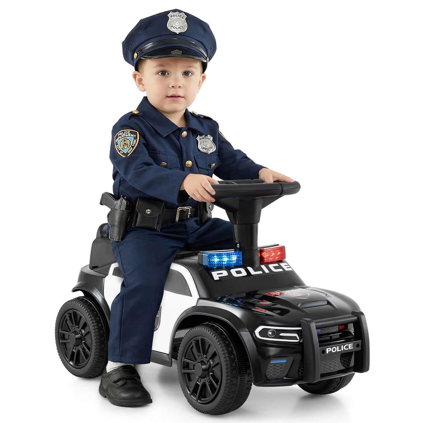 Black Police Ride On Car | LED Lights & Storage for Toddlers