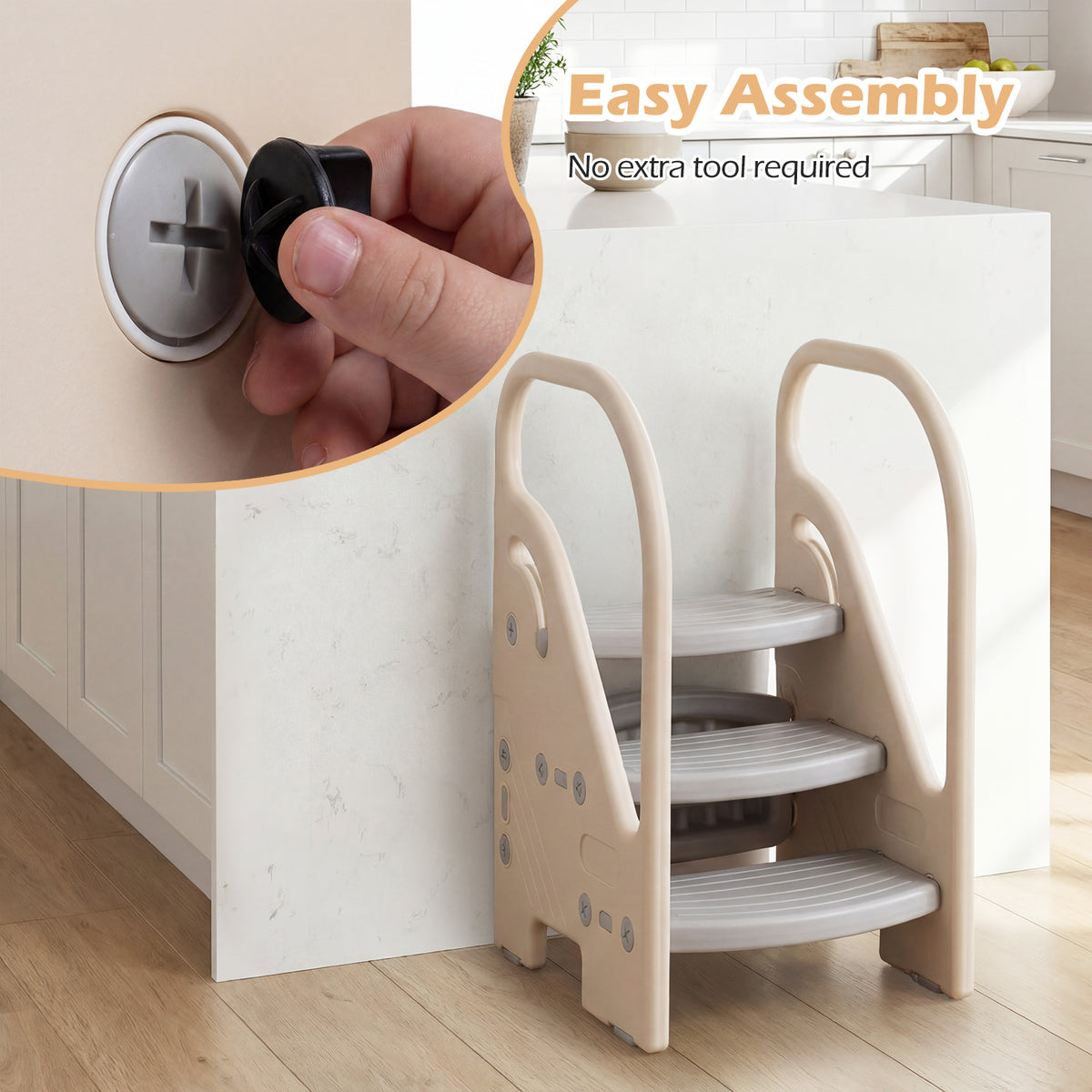 Grey Toddler Step Stool | Adjustable 2 or 3 Step with Handles