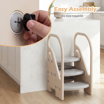 Grey Toddler Step Stool | Adjustable 2 or 3 Step with Handles